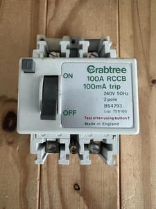 CRABTREE 100 AMP 100mA DOBLE POLO 721/100 RCCB RCD - Imagen 1 de 3