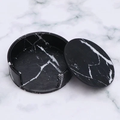  Set of 3 Coffee Table Coasters Placemats Round Cup Pads PU Leather - Image 1 of 4