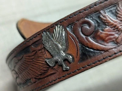 Cinturón hebilla vintage hecho en EE. UU. TOOLED con tachuelas 42 marrón Western Harley vaquero Foto 1 de 4