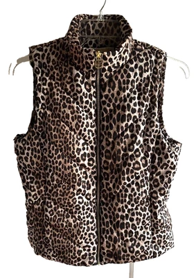 NUEVO CON ETIQUETAS $125 MICHAEL KORS Chaleco acolchado acolchado estampado de leopardo en camel oscuro talla MED Foto 1 de 4