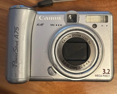 Canon PowerShot A75 3.2MP Digital Camera Silver for Parts or Repair - Image 1 of 4