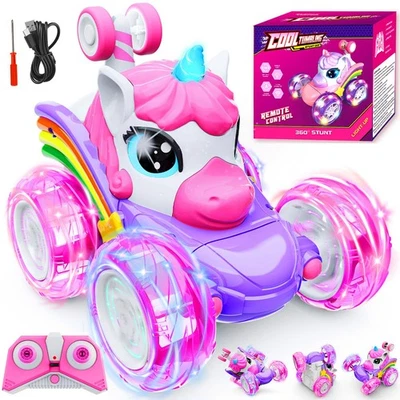 Unicorn Remote Control Car Toys for Girl - 360° Rotating Pink RC Stunt Cars 4... - Image 1 of 4