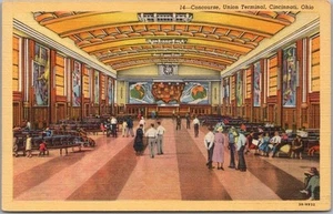 Vintage 1943 CINCINNATI, Ohio Postkarte "Concourse, Union Terminal" Leinen unbenutzt - Bild 1 von 2