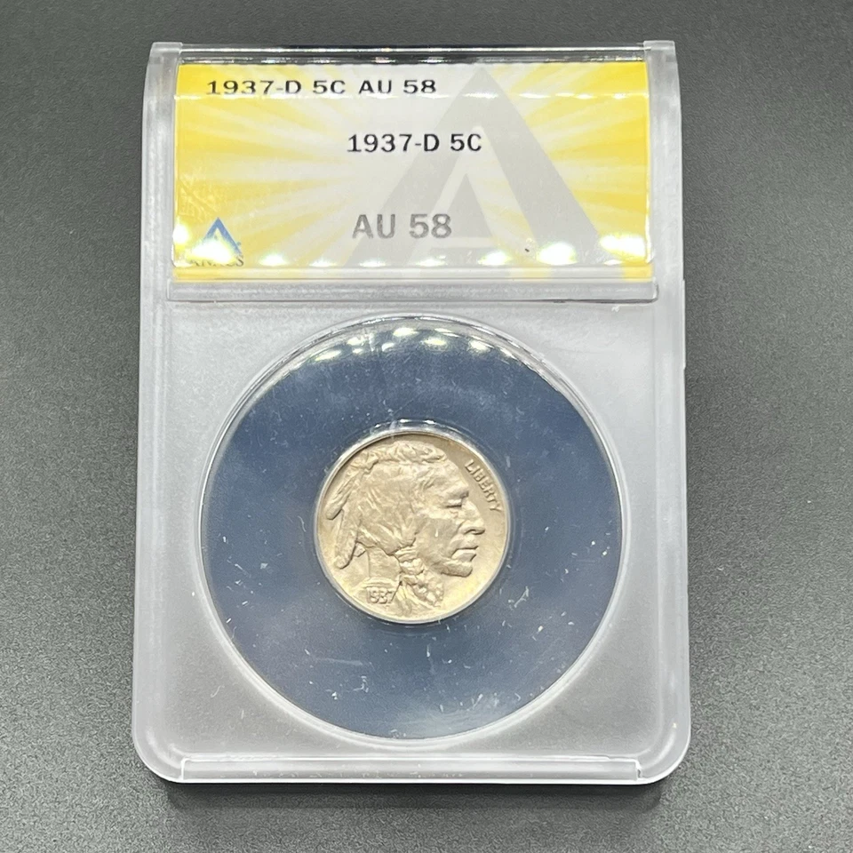 1937-D Buffalo Nickel     ANACS AU58 11DA25 - Image 1 of 4