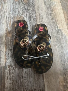 Michael Kors New Lillie Jelly Thong Sandals Animal Print Flip Flops Size 10 - Picture 1 of 3