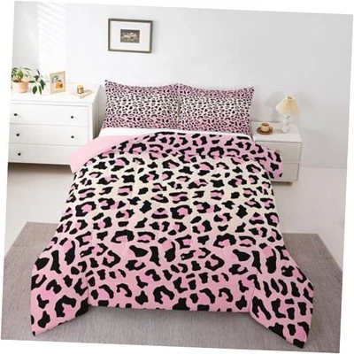  Pink Leopard Bedding Set Cheetah Comforter Set for Kids Queen Pink White Black - Image 1 of 4