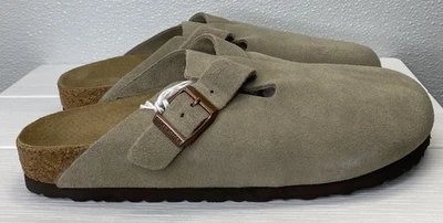 Zuecos Birkenstock Boston unisex M8 W10 gamuza topo cama suave informales sin cordones mulas Foto 1 de 4