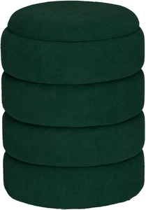 Green Velvet Round Storage Ottoman Pouffe Footstool Vanity Stool 35×45.5cm - Picture 1 of 6