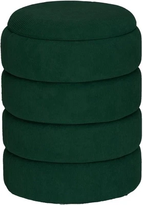 Green Velvet Round Storage Ottoman Pouffe Footstool Vanity Stool 35×45.5cm - Image 1 of 4