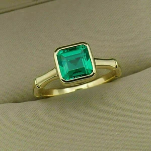 2.6Ct Asscher Cut Green Emerald Solitaire Engagement Ring 14K Yellow Gold Finish - Picture 1 of 6