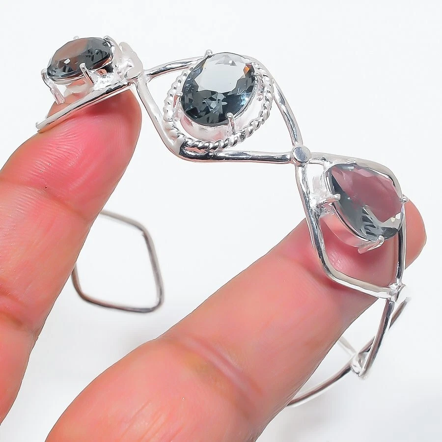 Alexandrite Gemstone 925 Sterling Silver Jewelry Adjustable Cuff Bracelet - Image 1 of 1