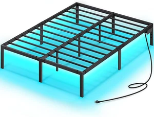 Bed Frame with USB Charging Station, Full Bed Frame with LED Lights, Platform Be - Picture 1 of 8