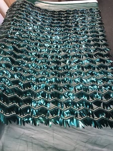 HUNTER GREEN CHEVRON EMBROIDERY WITH LONG SEQUINS ON A MESH-SOLD BY THE YARD. - Picture 1 of 9