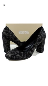 Women's Michael Kors Jamie Pump Studded Block Heel Floral Print Black Size 9m - Picture 1 of 8