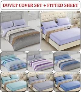 Ensemble de literie 4 pièces housse de couette réversible + taie d'oreiller housse de couette élégante double - Photo 1 sur 56