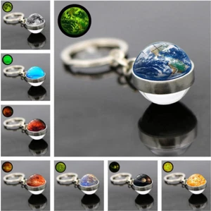 Solar System Planet Galaxy Luminous Keychain Pendant Double Side Glass Ball Gift - Picture 1 of 12