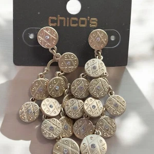 Chico’s Gold Dangle Cluster Coins Earrings with Glass Rhinestone Accents L99 - Picture 1 of 5