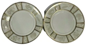 2 Mikasa Fine China Saucer Plates Nature's Theme Nancy Green Beige Gold Japan 6" - Picture 1 of 8