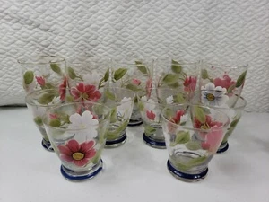 Set of 11 - Hand-painted Glass Juice Drinking Glasses with a Flower Garden Motif - Picture 1 of 7