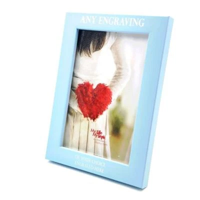 Personalised Blue Photo Frame Custom Engraved Any Message T-BL-ANY - Image 1 of 4