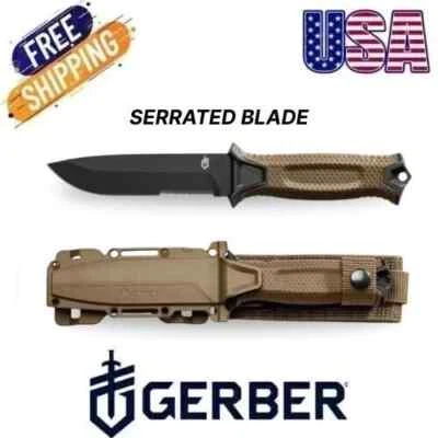 Gerber StrongArm Knife, Coyote Brown Serrated Fixed Blade - Free Shipping