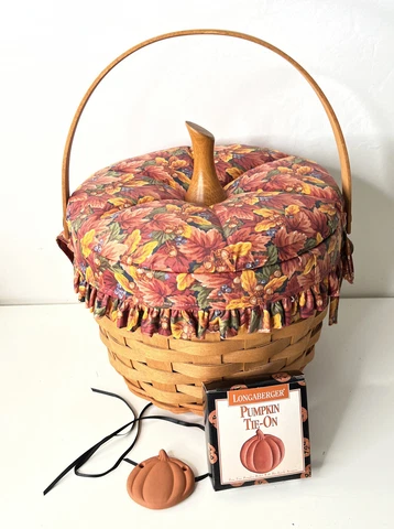 1995 Longaberger Pumpkin Basket Lid Liner Protector & Tie On  Pumpkin Cover