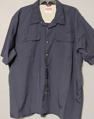 Wrangler Button Shirt Mens 2XL Mesh Back Top Blue Short Sleeve 2 Pockets Nylon - Image 1 of 4