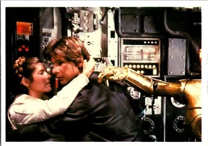 Tarjeta fotográfica gigante 1980 Topps Star Wars Empire Strikes Back #4 Han Solo/Leia - Imagen 1 de 2