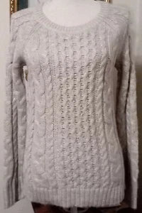 American Eagle Outfitters XS Sweater Ivory Silver Metallic Cable Knit Round Neck - Picture 1 of 8