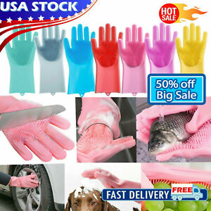 1Pair Magic Silicone Dishwashing Scrubber Rubber Scrub Gloves Kitchen Clean