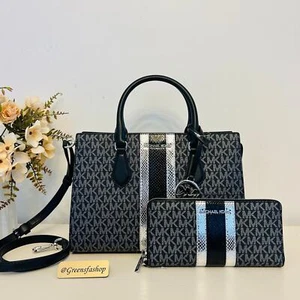 Cartera y Cartera Michael Kors Sheila Mediana Firma Logo Metálico Cartera Negra - Imagen 1 de 12