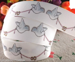 GROSSKÖRNIGES BAND ** 25 mm ** VÖGEL TAUBE Hochzeit Eheringe weiß / 1 Meter - Bild 1 von 1