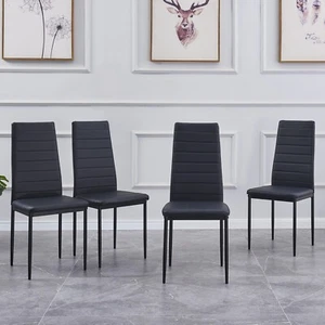 4pcs Black Faux Leather High Back Dining Chairs Metal Legs Dining Room Kitchen - Picture 1 of 8