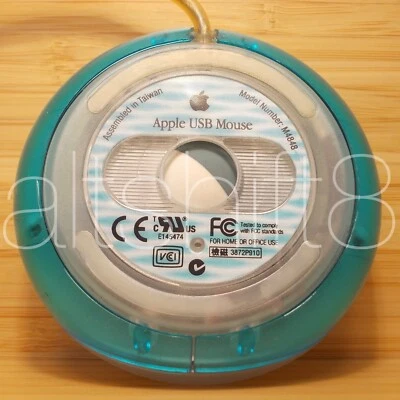  APPLE USB MOUSE M4848 IMAC G3 BONDI BLUE 1998 HOCKEY PUCK MECHANICAL BALL - Imagen 1 de 4
