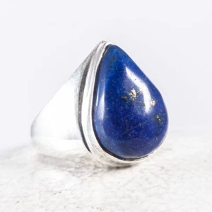 a Schöner Silber Ring Siegel Tropfen Lapislazuli Blau klein knubbelig Gr. 59 - Bild 1 von 4