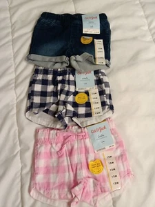 Lot of 3 Cat & Jack Girls Shorts Pink & Blue Plaid Flat Front Size 12 Months PS - Picture 1 of 7