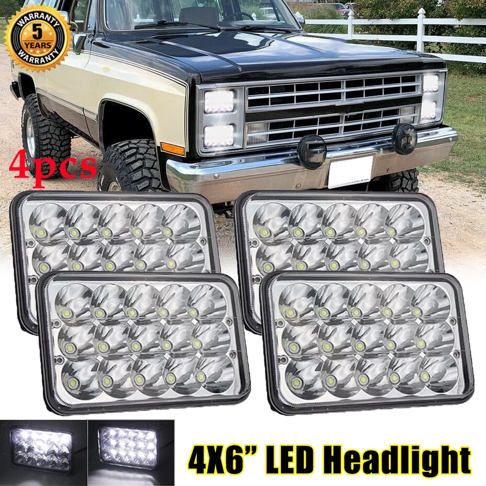 4PCS 4x6" Led Headlights Hi/Lo Sealed Beam for Chevrolet El Camino K5 Blazer DOT Foto 1 de 4