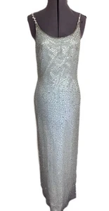 Vtg Stenay Beaded Silk Evening Gown Sz 8 Runs Small Silver Formal Wedding Fairy - Picture 1 of 17