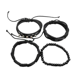 4Pcs Punk Leather Bracelet Vintage Gothic Cuff Bohemian Unisex Jewelry - Bild 1 von 8