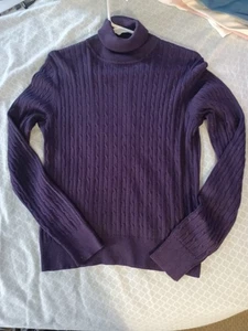 peck and peck womens small silk blend cable knit purple turtleneck sweater - Foto 1 di 7