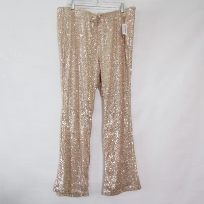 Old Navy Gold Sequin Pants Womens Plus size 2X Extra High-rise Flare Stretch NEW - Image 1 of 4