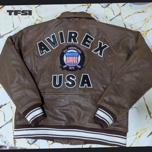 Avirex Men's Brown Real Leather Bomber Jacket American Flight Leather Jacket - Bild 1 von 5