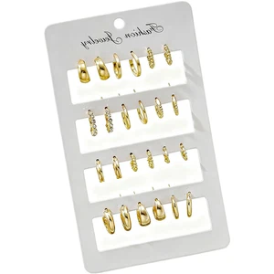 12 Piece Set Metal Hoop Earrings Geometric Irregular Contemporary Design - Picture 1 of 4