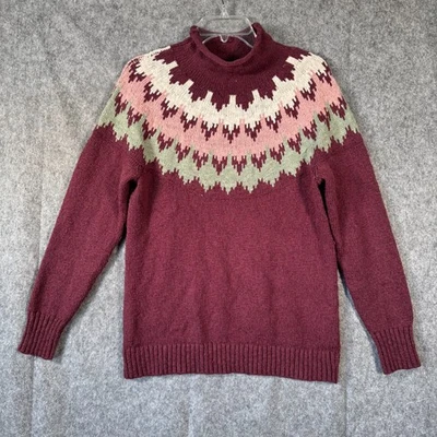 Vtg LL Bean Ragg Sweater Womens Medium Funnelneck Pullover Fair Isle Cabincore - Image 1 of 4