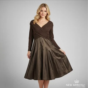 Tadashi Collection Brown Silk Ruched Bodice Evening Gown Dress - Size: 12 - Picture 1 of 9