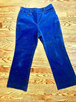 Lilly Pulitzer Blue Corduroy Velour Pants with Black Dog Embroidery Size 6  - Image 1 of 4