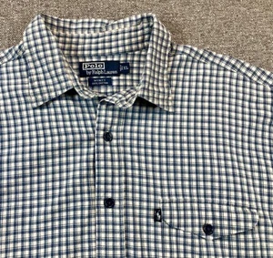 Camisa Polo Ralph Lauren Wyatt Hombres XL Azul Crema Cuadros Abotonada 100% Algodón - Imagen 1 de 9