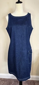Vintage Eddie Bauer Denim Shift Dress Jumper Size 8 100% Cotton Casual Classic - Picture 1 of 9