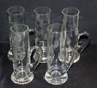 Vintage Etched Flower on Glass Shot Glass With Finger Handle. Lot of 5