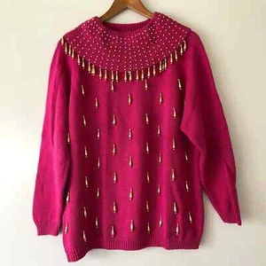 Vintage Cervelle Hot Pink Gold Tassel Sweater - Picture 1 of 9